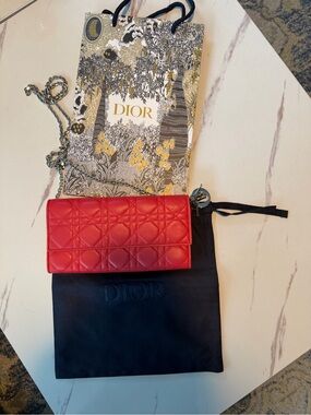 Dior Red Cannage Quilted Leather Chain Wallet Crossbody w/Dust Bag &shopping bag